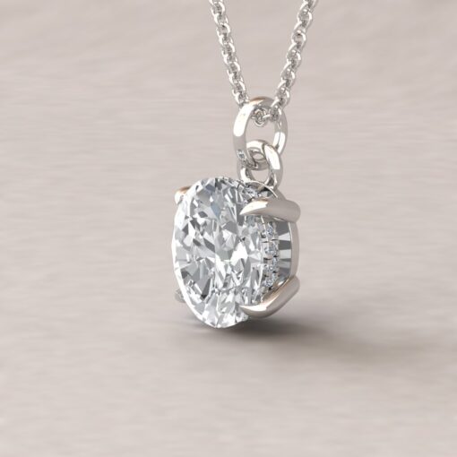 Oval Cut Lab Diamond Hidden Halo Necklace White Gold Platinum LS5619