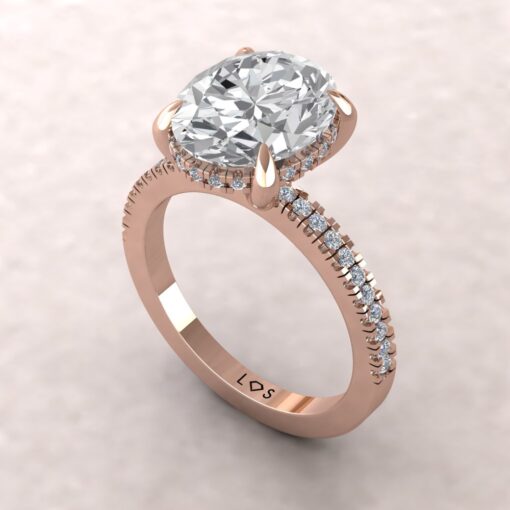 Oval Cut Lab Diamond Hidden Side Halo Engagement Ring Rose Gold LS5828