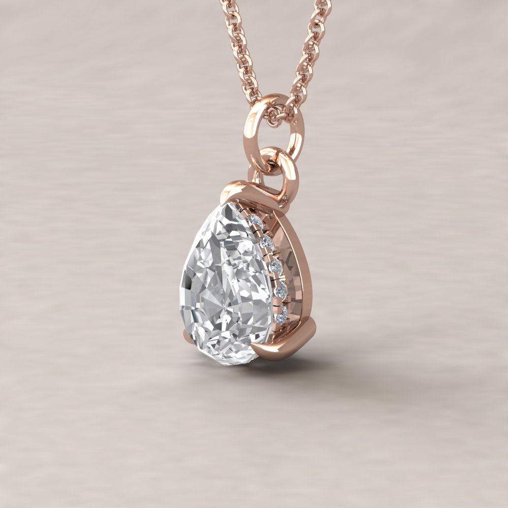 Pear Cut IGI Lab Diamond Moissanite Pendant Side Halo Rose Gold LS5623