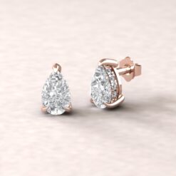 Pear Cut Lab Diamond Earrings Hidden Halo Claw Prongs Rose Gold LS5622