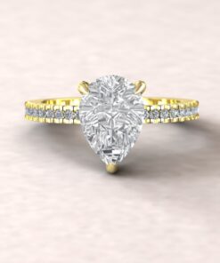 Pear Lab Grown Diamond Engagement Ring Hidden Halo Yellow Gold LS5486