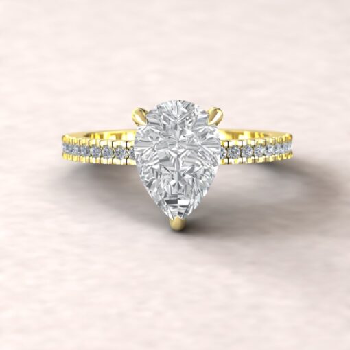 Pear Lab Grown Diamond Engagement Ring Hidden Halo Yellow Gold LS5486