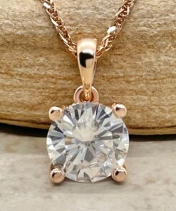 Round Cut IGI Lab Grown Diamond Necklace Claw Prongs Rose Gold LS5617