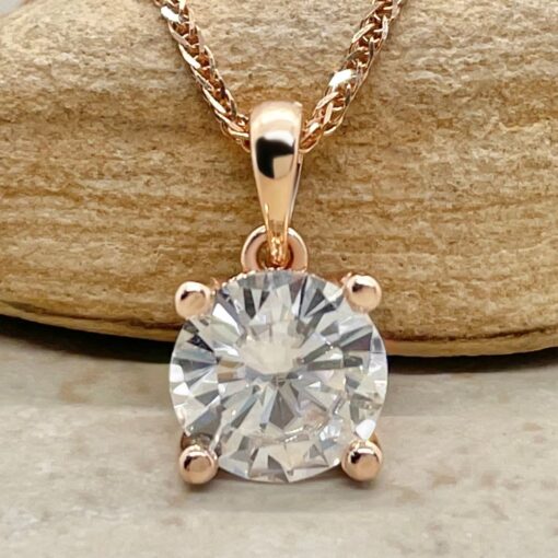 Round Cut IGI Lab Grown Diamond Necklace Claw Prongs Rose Gold LS5617