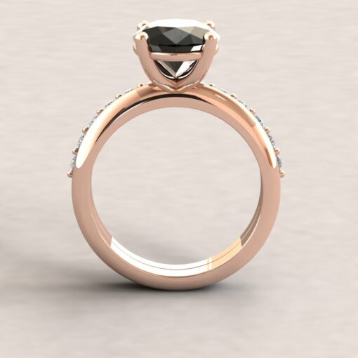 Custom black blue sapphire solitaire ring in 14k rose gold with moissanite band - Image 11
