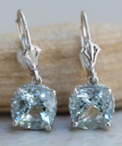 Diamond Studded Aquamarine Dangle Earrings White Gold Platinum LS5296