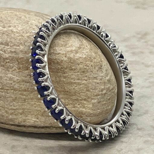 Eternity Sapphire Wedding Band Petal Prongs White Gold Platinum LS6423