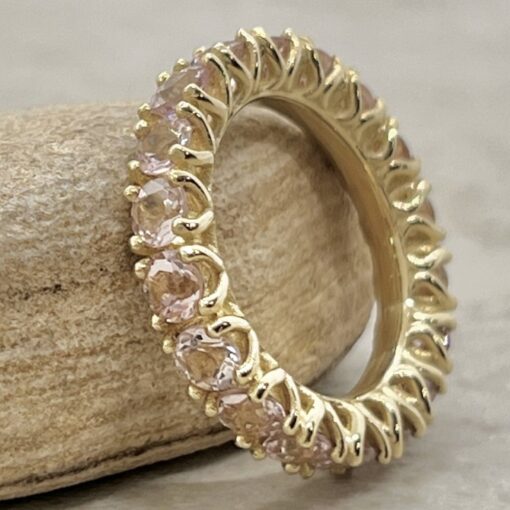 Full Eternity Morganite Wedding Band Flower Prongs Yellow Gold LS6306