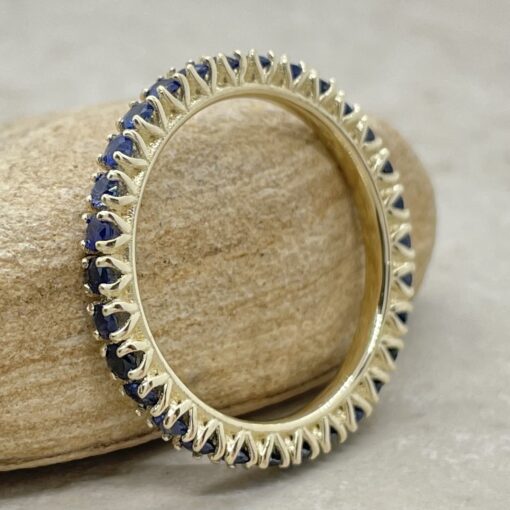 Full Eternity Round Cut Blue Sapphire Stacking Ring Yellow Gold LS6423