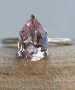 Genuine Pure Pink Morganite Gemstone Ring White Gold Platinum LS6422