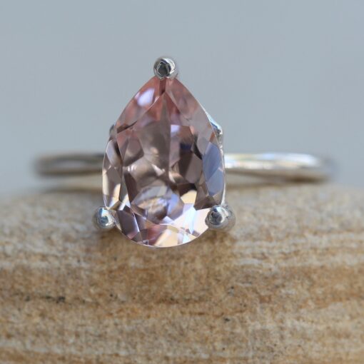 Medium Pink Morganite Ring 10x8mm Pear Cut in 14k White Gold LS6422