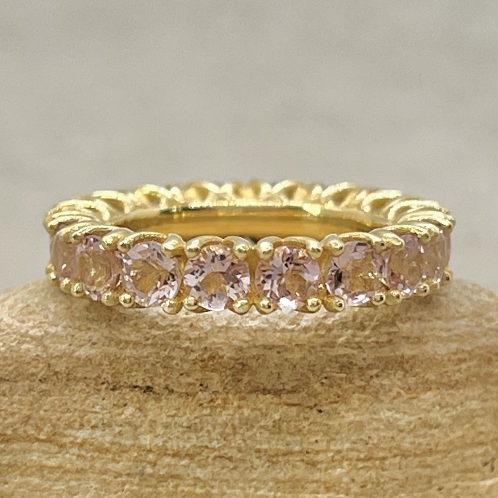 Pure Pink Morganite Gemstone Eternity Wedding Ring Yellow Gold LS6306