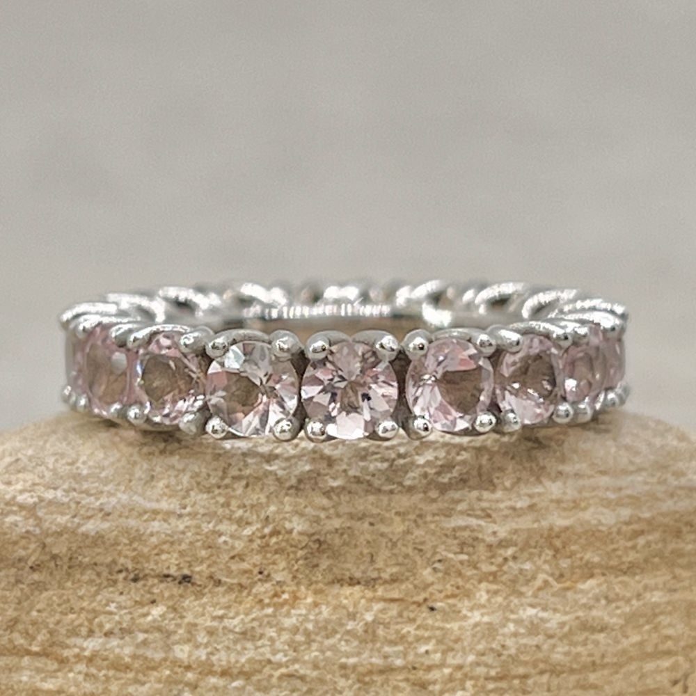 Rare Pure Pink Morganite Full Eternity Ring White Gold Platinum LS6306