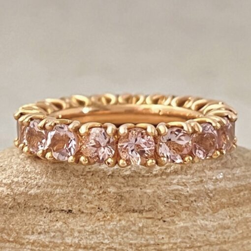 Round Cut Pure Pink Morganite Eternity Wedding Ring Rose Gold LS6306