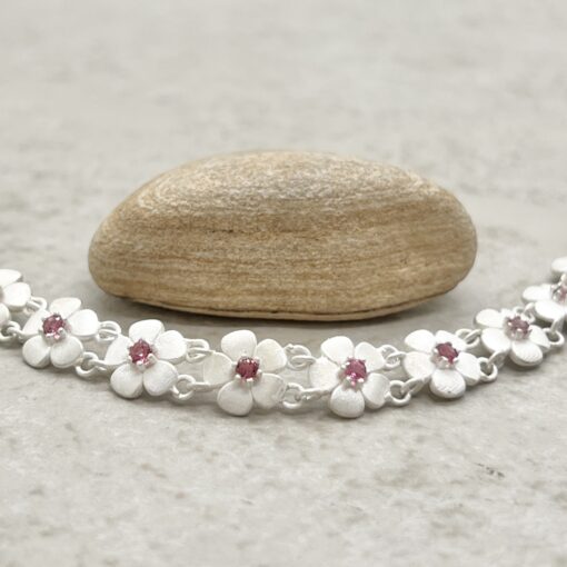 Tourmaline Charm Bracelet, Daisy Flowers Birthstone Jewelry LS4571