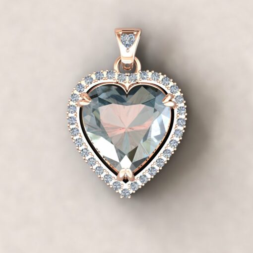 Custom Heart Cut Aquamarine and Diamond Necklace in Rose Gold - Image 6