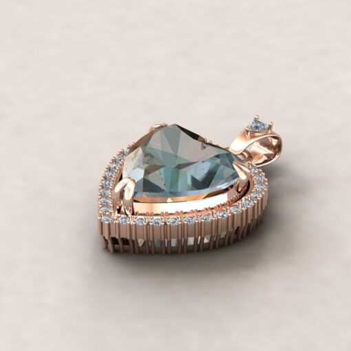 Custom Heart Cut Aquamarine and Diamond Necklace in Rose Gold - Image 8