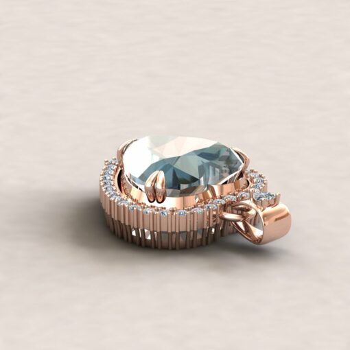 Custom Heart Cut Aquamarine and Diamond Necklace in Rose Gold - Image 9