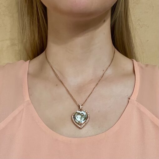 Custom Heart Cut Aquamarine and Diamond Necklace in Rose Gold - Image 5