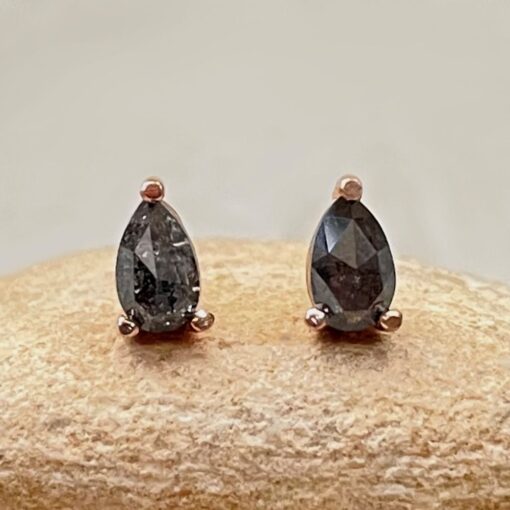 Organic Included Tiny Salt and Pepper Diamond Studs Rose Gold LS6454