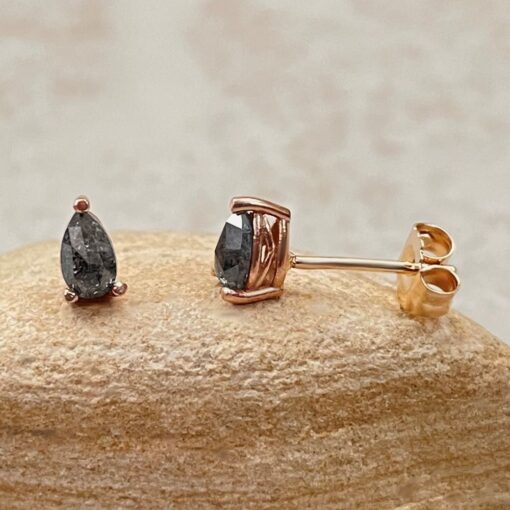 Tiny Pear Cut Salt and Pepper Diamond Earring Studs Rose Gold LS6454