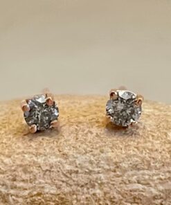Tiny Round Cut Salt and Pepper Diamond Stud Earrings Rose Gold LS6434
