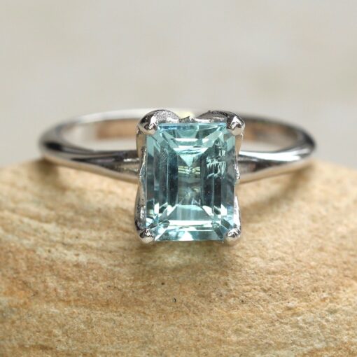 10x8mm Emerald Aquamarine Engagement Ring in Platinum LS6111