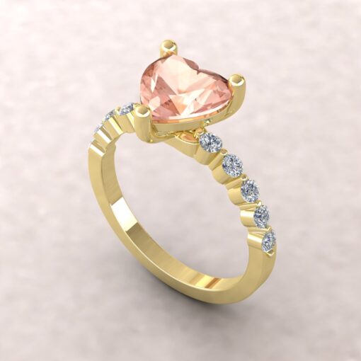 AAA Peachy Pink Heart Cut Morganite Engagement Ring Yellow Gold LS5871