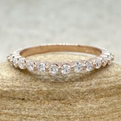 Charles and Colvard Round Cut Moissanite Wedding Band Rose Gold LS6499