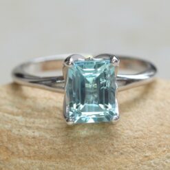 Emerald Cut Blue Aquamarine Engagement Ring White Gold Platinum LS6111
