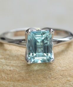 Emerald Cut Blue Aquamarine Engagement Ring White Gold Platinum LS6111