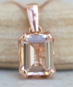 Emerald Cut Morganite Pendant Golden Lily Petal Prong Rose Gold LS6301