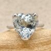 Heart Aquamarine Ring Flower Petal Prongs White Gold Platinum LS6480