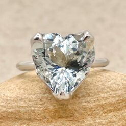 Heart Aquamarine Ring Flower Petal Prongs White Gold Platinum LS6480