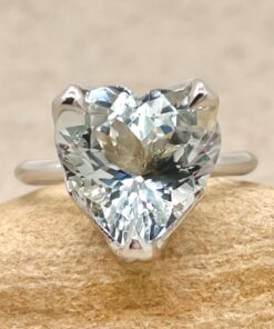 Heart Aquamarine Ring Flower Petal Prongs White Gold Platinum LS6480