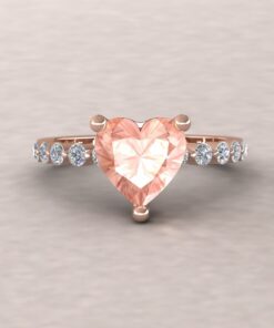 Heart Cut AAA Peachy Pink Morganite Engagement Ring Rose Gold LS5871