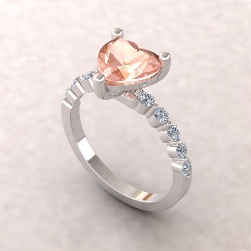 Natural Peach Pink Heart Cut Morganite Ring White Gold Platinum LS5871