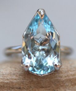 Pear Cut Aquamarine Ring Lily Petal Prongs White Gold Platinum LS6479