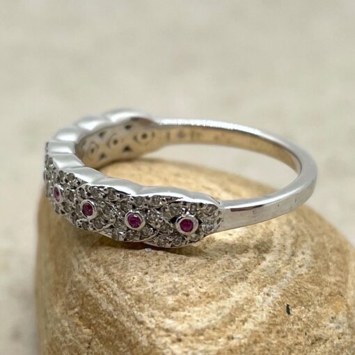 Pink and White Wedding Band Sapphire and Diamond 14k White Gold LS4310