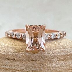 Radiant Cut AAA Peachy Pink Morganite Engagement Ring Rose Gold LS5539