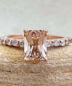 Radiant Cut AAA Peachy Pink Morganite Engagement Ring Rose Gold LS5539
