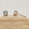 Round Cut Aquamarine Flower Prong Birthstone Earrings Rose Gold LS6312