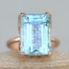 Solitaire Emerald Cut Blue Aquamarine Engagement Ring Rose Gold LS6244