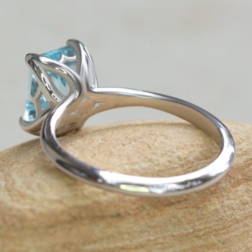 Solitaire Emerald Cut Lily Petal Prong Ring White Gold Platinum LS6111