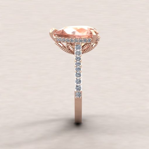 Custom 12x9mm pear cut morganite and diamond Serina Collection Ring - Image 7