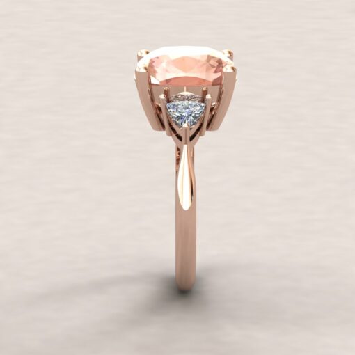 Custom 11mm square cushion morganite and trillion diamond ring - Image 5