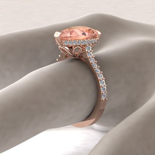 Custom 12x9mm pear cut morganite and diamond Serina Collection Ring - Image 6