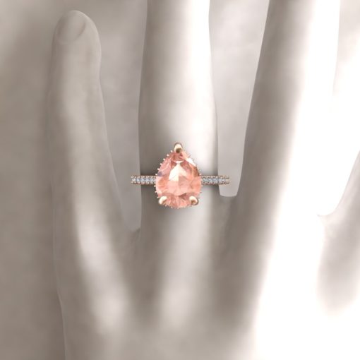 Custom 12x9mm pear cut morganite and diamond Serina Collection Ring - Image 5