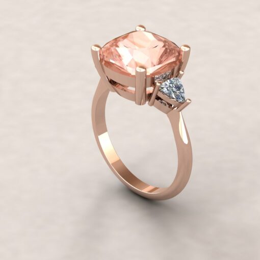 Custom 11mm square cushion morganite and trillion diamond ring - Image 6