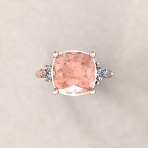 Custom 11mm square cushion morganite and trillion diamond ring - Image 7